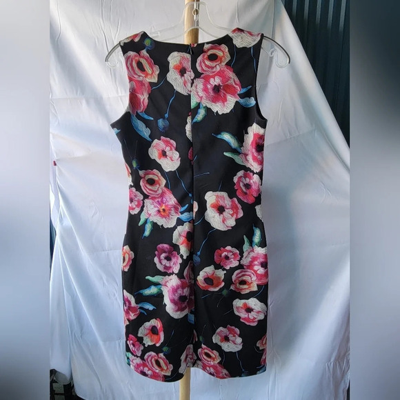 Superstition Black Dress Pink Red White Flowers Sleeveless Zipper Back  UK 10 - Picture 5 of 9